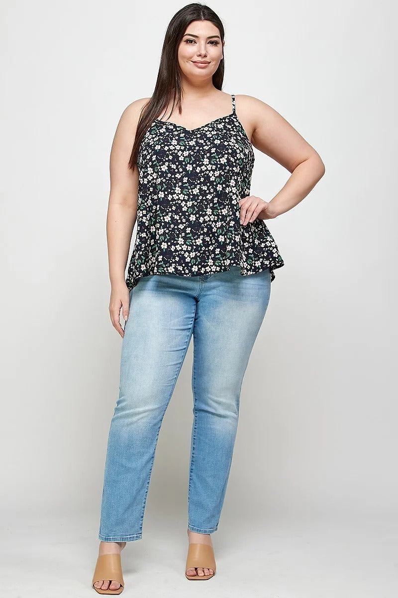 Plus Size, Ditsy Floral Print Cami Top