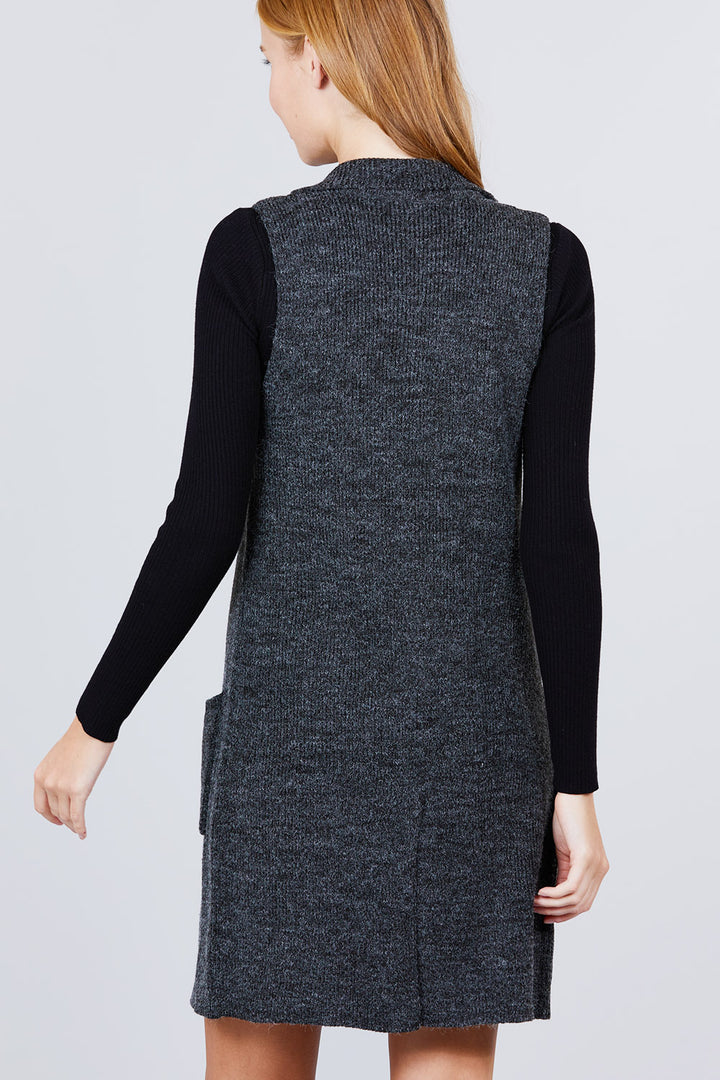 Sleeveless Long Sweater Vest in Charcoal Grey