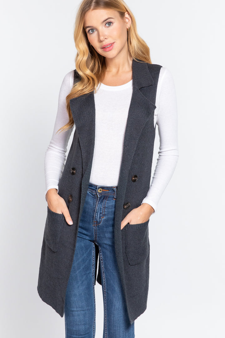 Sleeveless Long Sweater Vest in Teal
