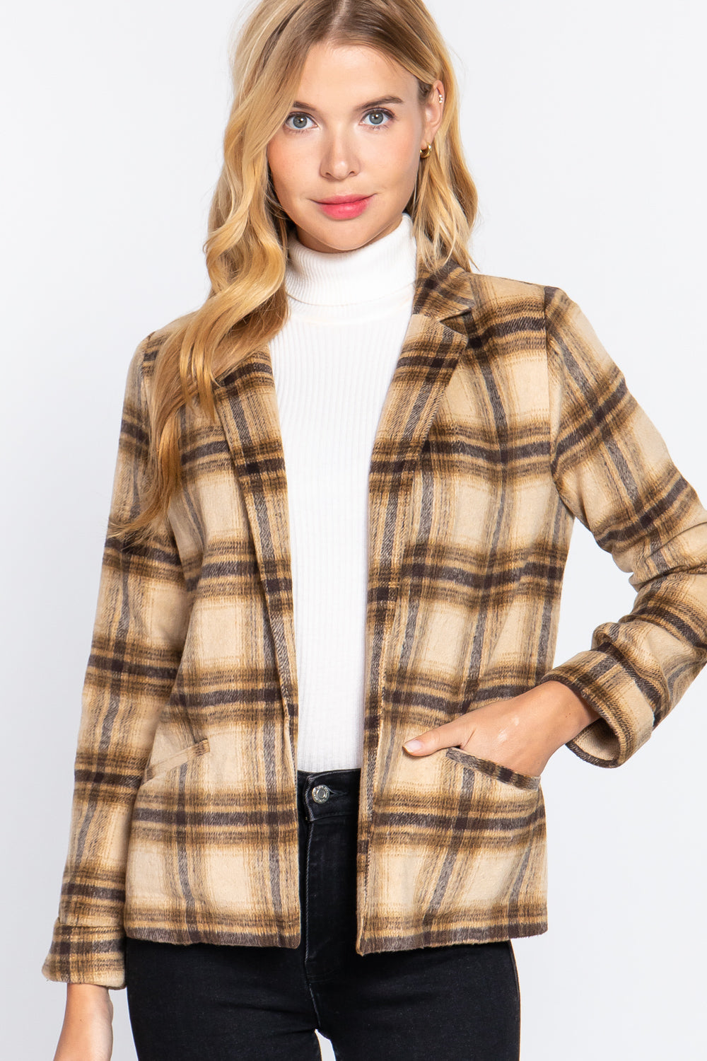 Active USA | Notched Collar Plaid Jacket