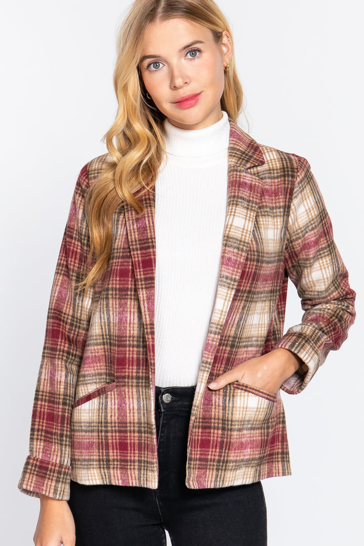 Active USA | Notched Collar Plaid Jacket