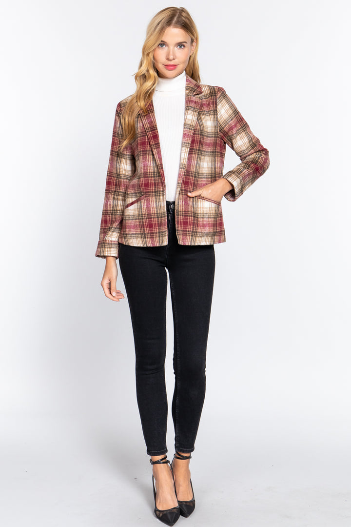 Active USA | Notched Collar Plaid Jacket