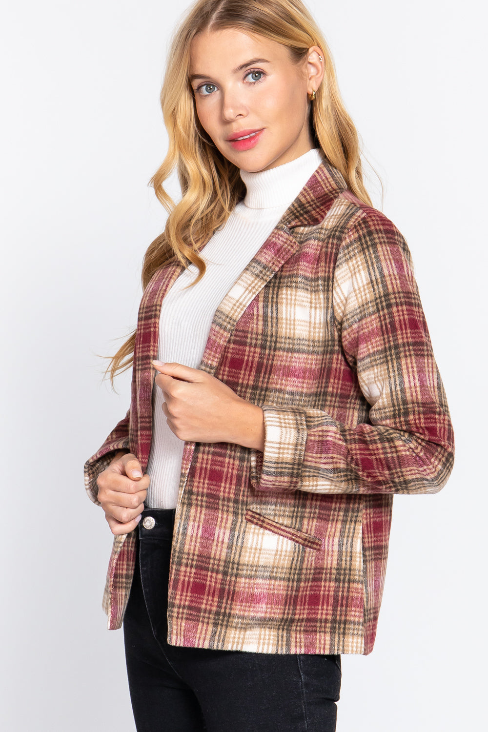 Active USA | Notched Collar Plaid Jacket