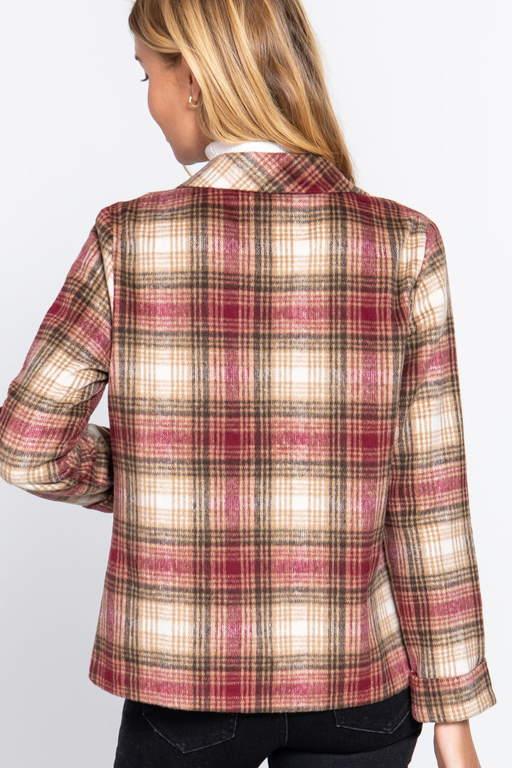 Active USA | Notched Collar Plaid Jacket