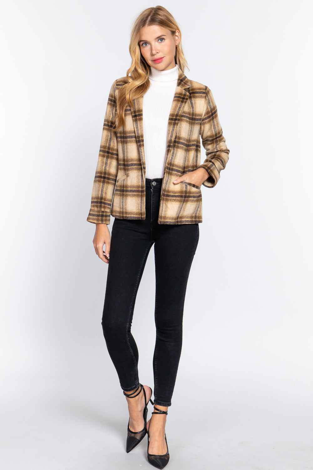 Active USA | Notched Collar Plaid Jacket