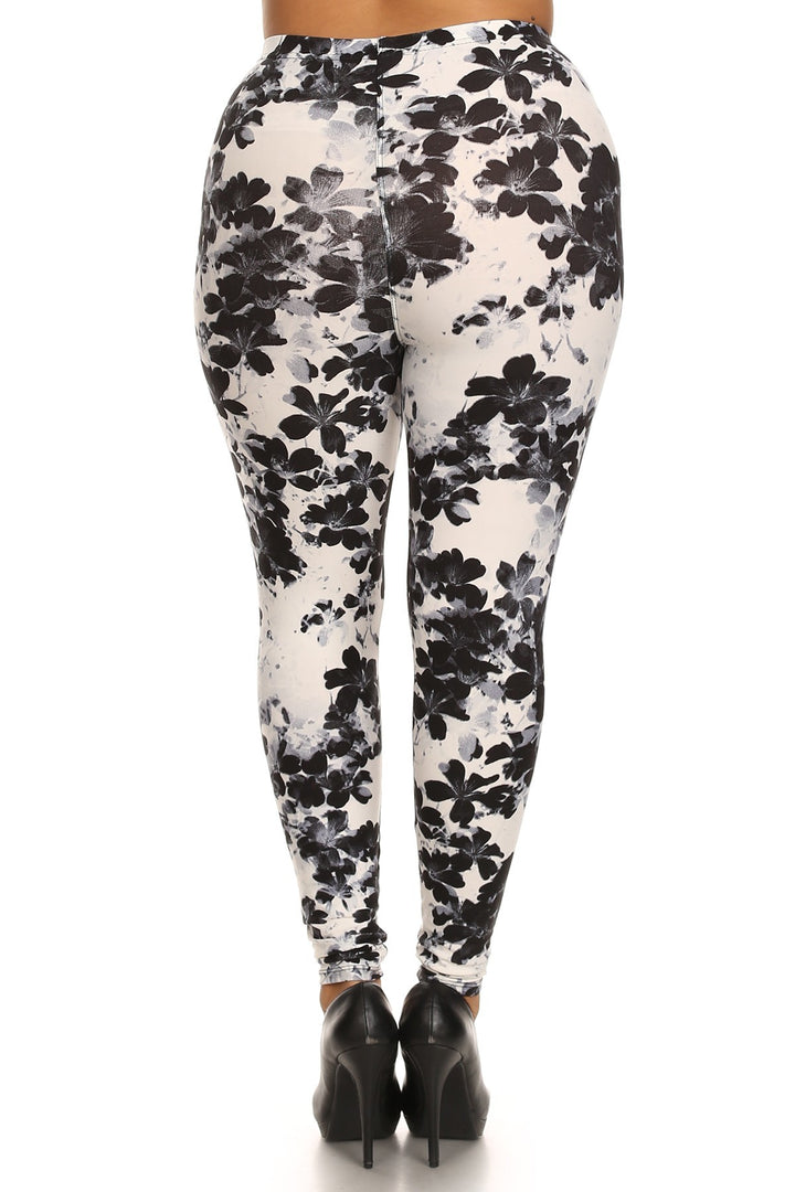 Super Soft Peach Skin Fabric, Floral Graphic Printed Knit Legging With Elastic Waist Detail