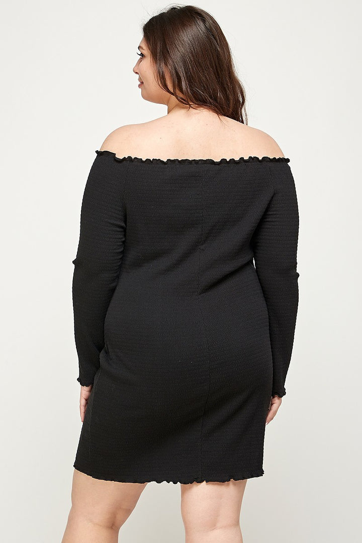 Plus Size, Solid Smocked Off Shoulder Dress