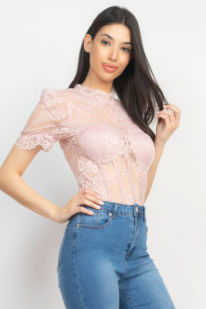 Floral Lace Corset Keyhole Bodysuit