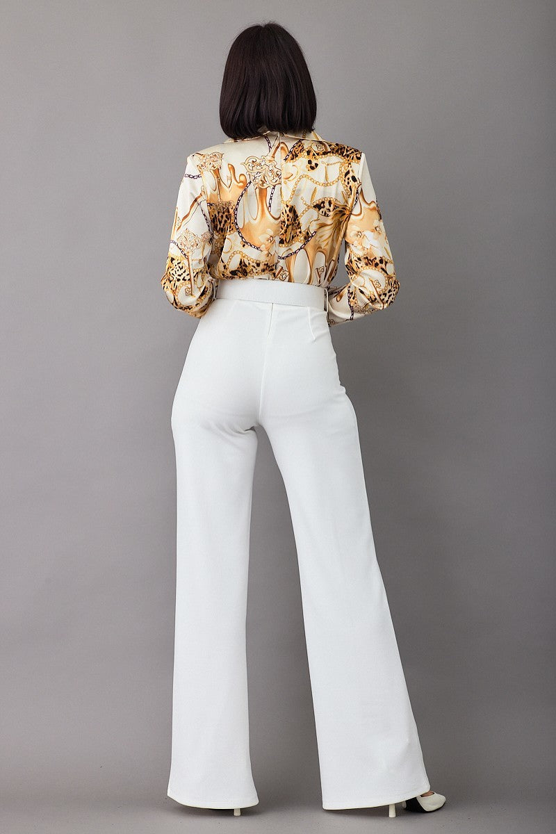 Print Top Detailed Fashion Jumpsuit in White