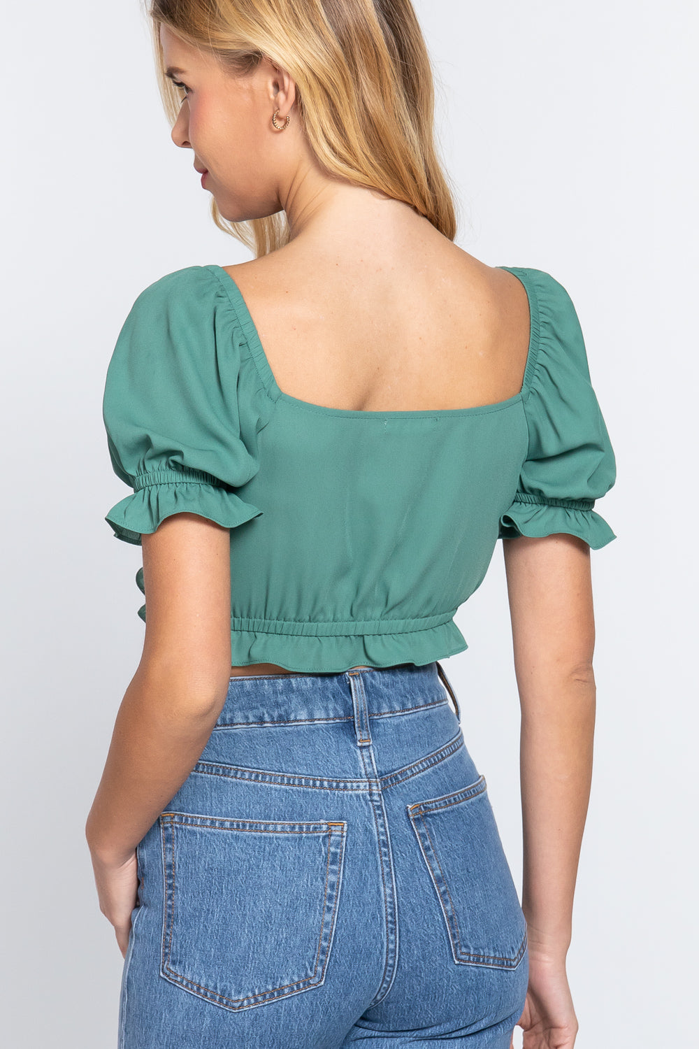 Short Sleeve Print Crop Woven Top