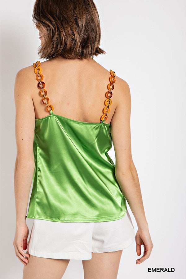 Cowl Neck Satin Camisole With Chain Strap