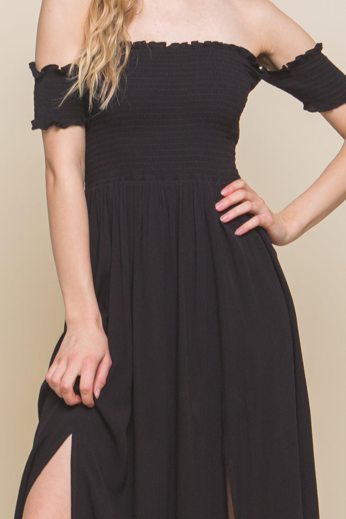 Black flowy off the hotsell shoulder dress