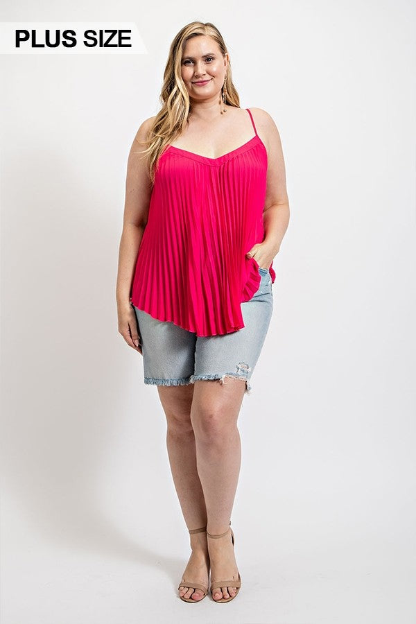 Pleated Tank Top With Adjustable Strap