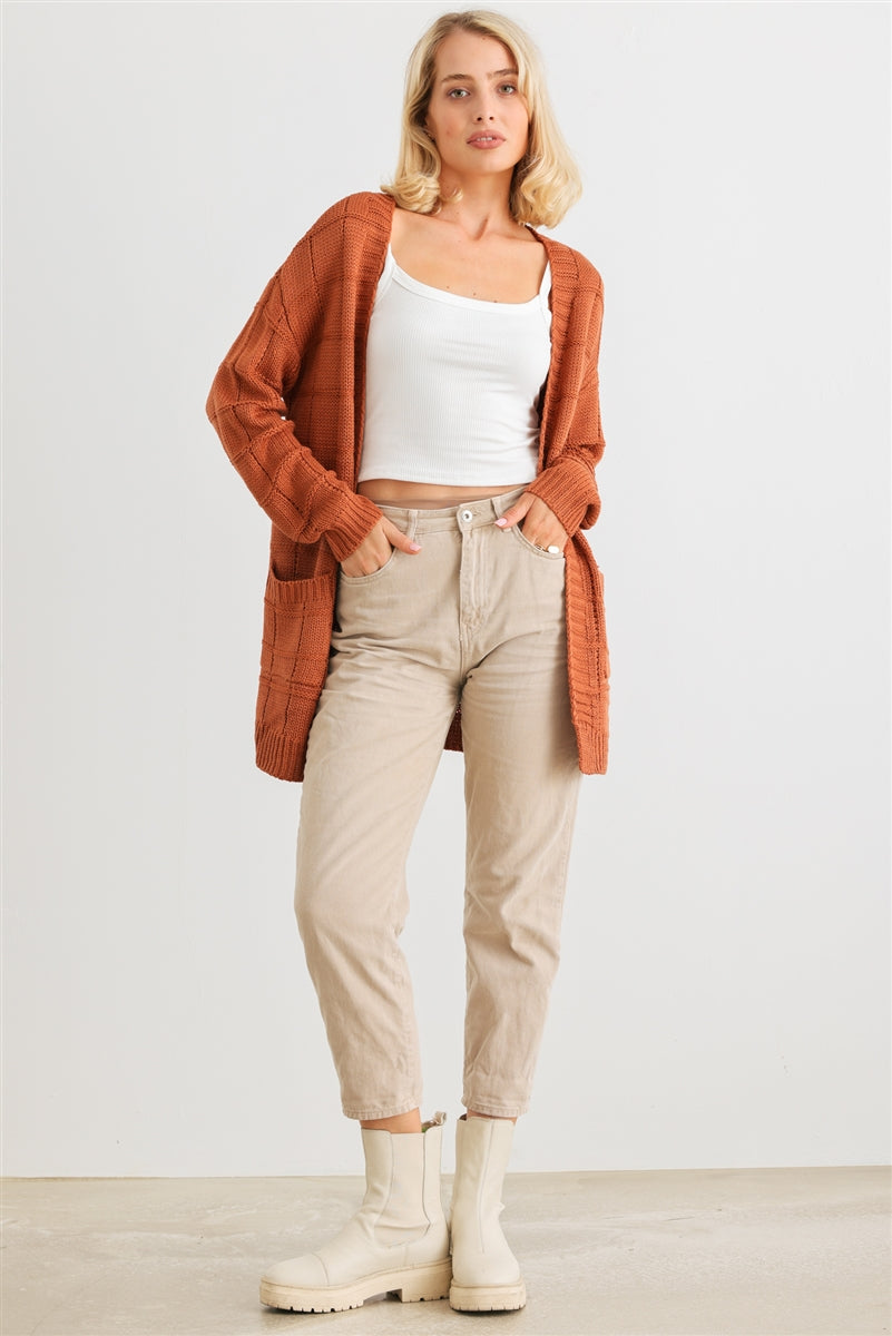 Knit Two Pocket Long Sleeve Open Front Cardigan