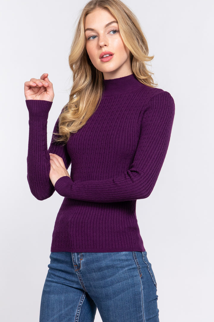 Long Sleeve Mock Neck Rib Sweater