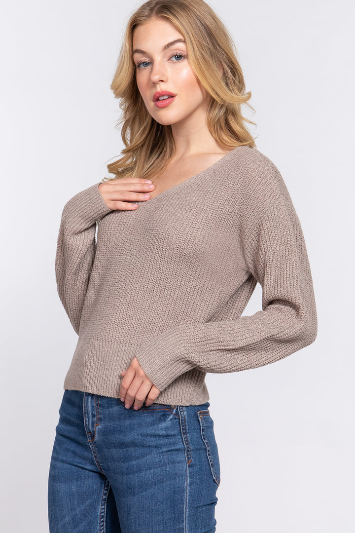 Dolman Sleeve Strappy Open Back Sweater