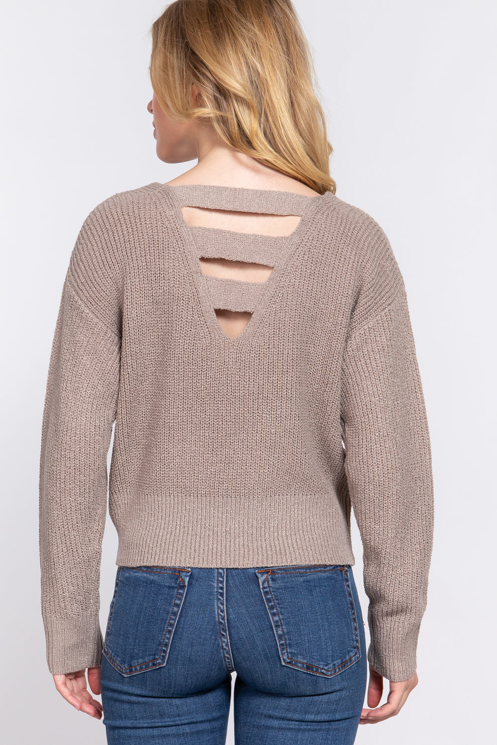 Dolman Sleeve Strappy Open Back Sweater
