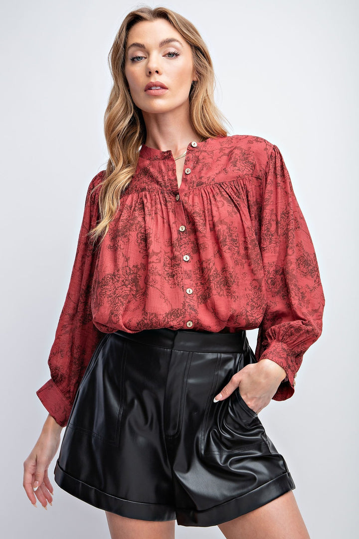 3/4 Sleeves Crepe Button Down Printed Top