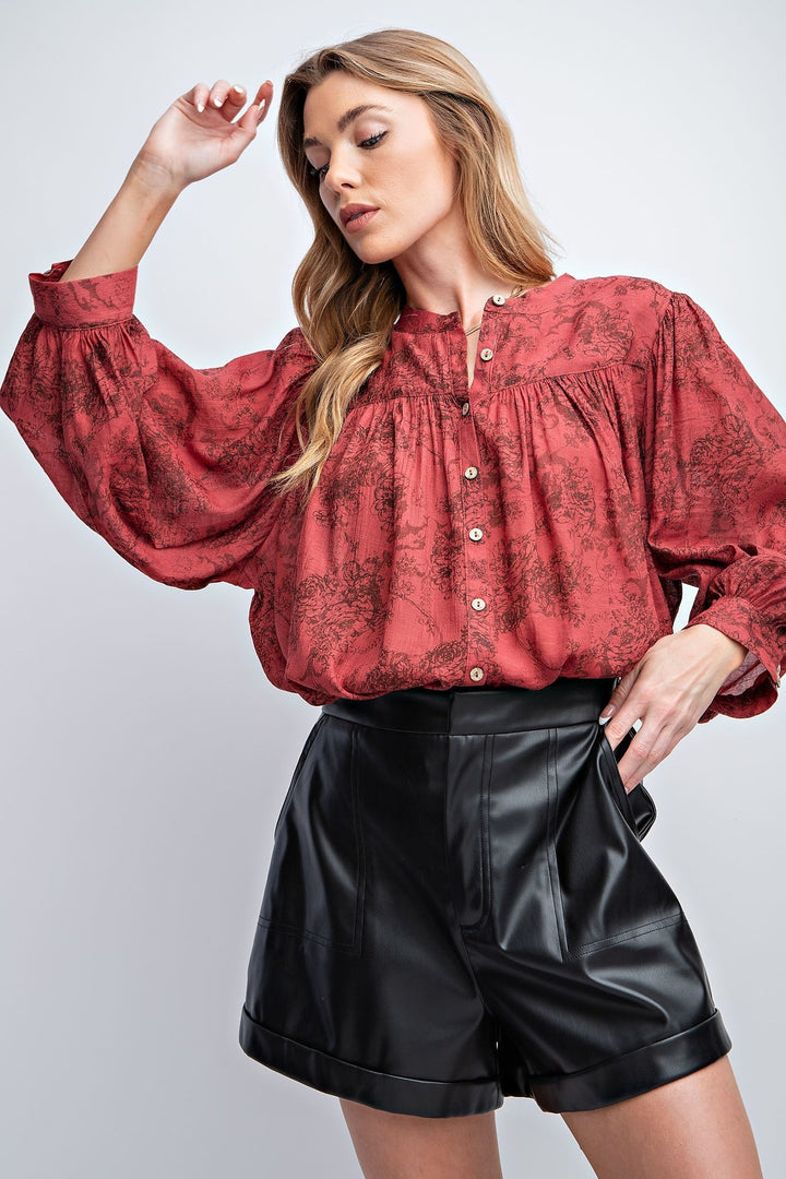 3/4 Sleeves Crepe Button Down Printed Top