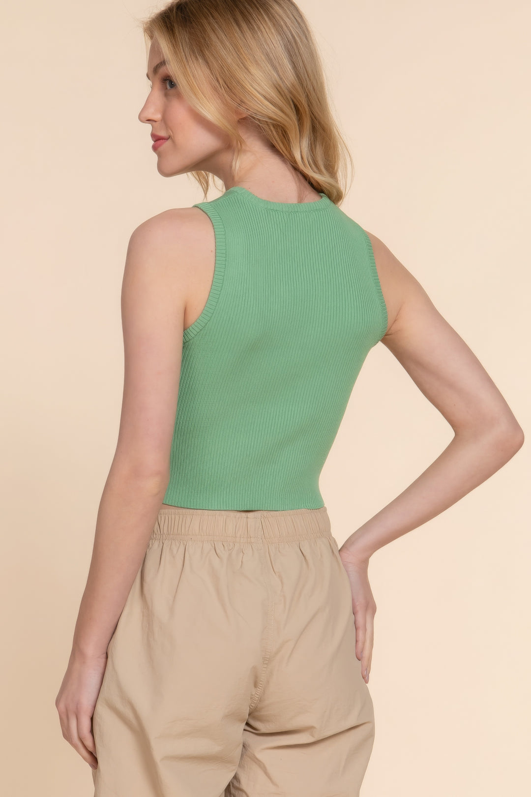 Sleeveless with Sheer Contrast Knit Top