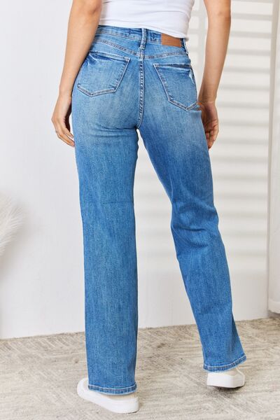 Full Size High Waist Distressed Straight-Leg Jeans