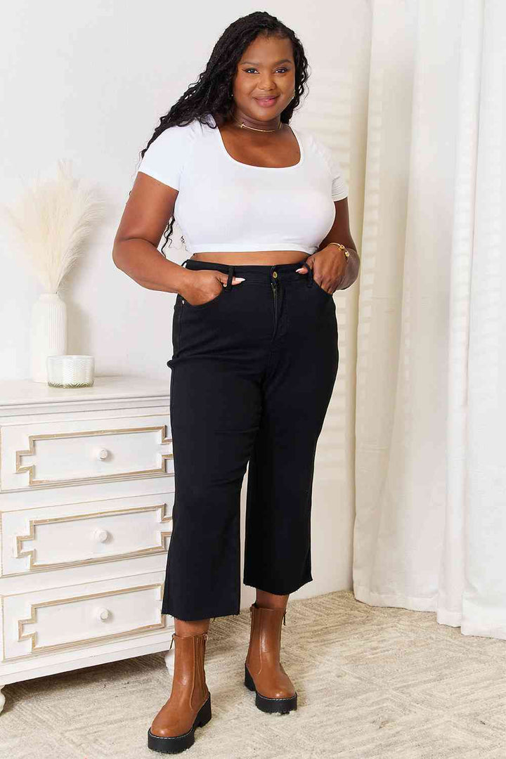 Full Size High Waist Wide Leg Cropped Jeans
