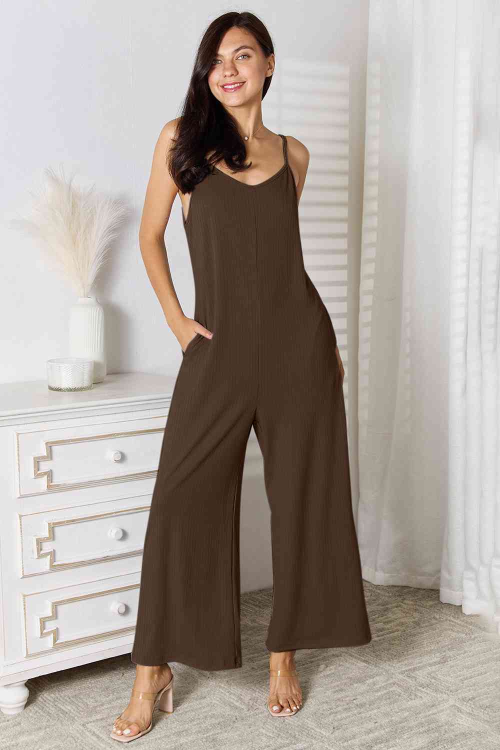 Full Size Spaghetti Strap V-Neck Jumpsuit