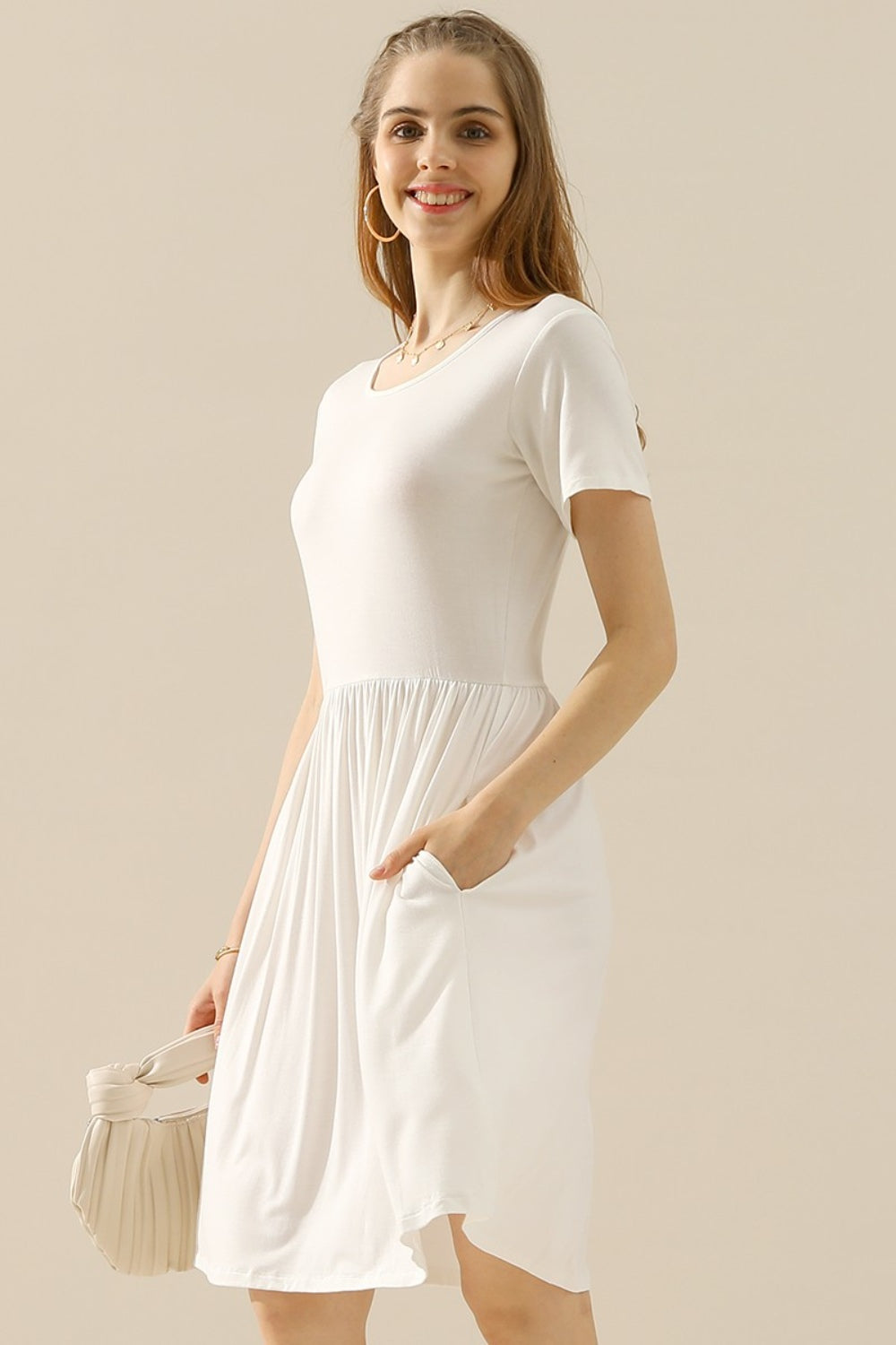 Ruched Midi Dress - Ruched Dress with Pockets | Elegant Lioness