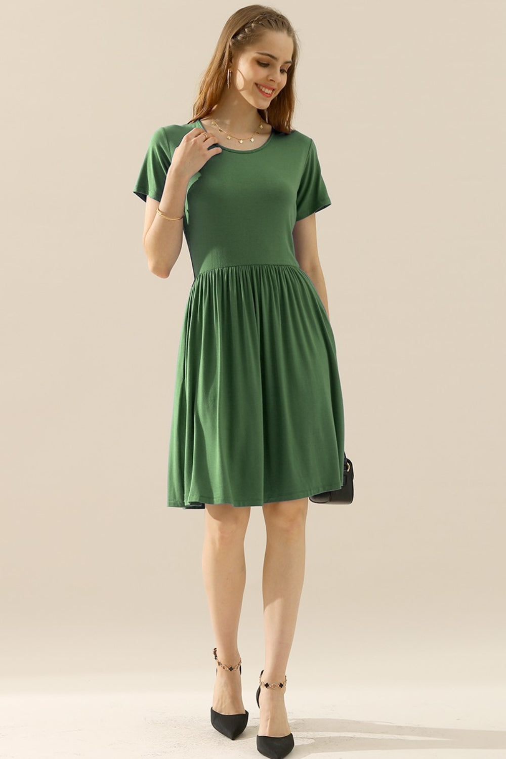 Ruched Midi Dress - Ruched Dress with Pockets | Elegant Lioness
