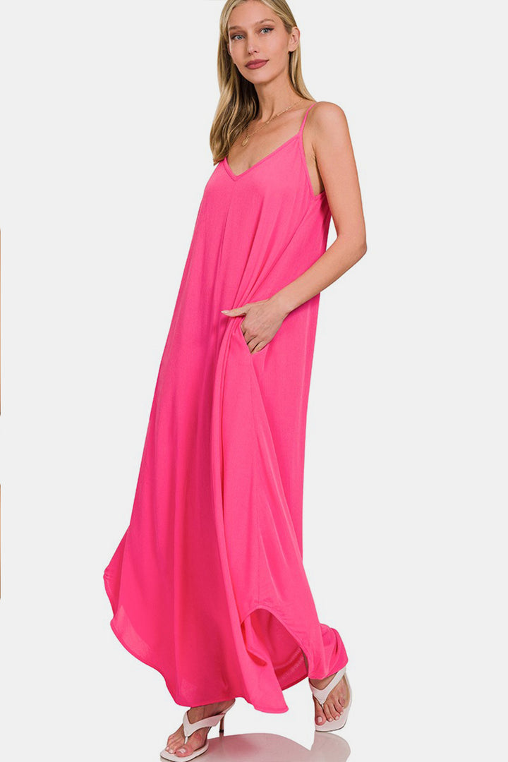 Woven Cami Maxi Dress with Side Pockets