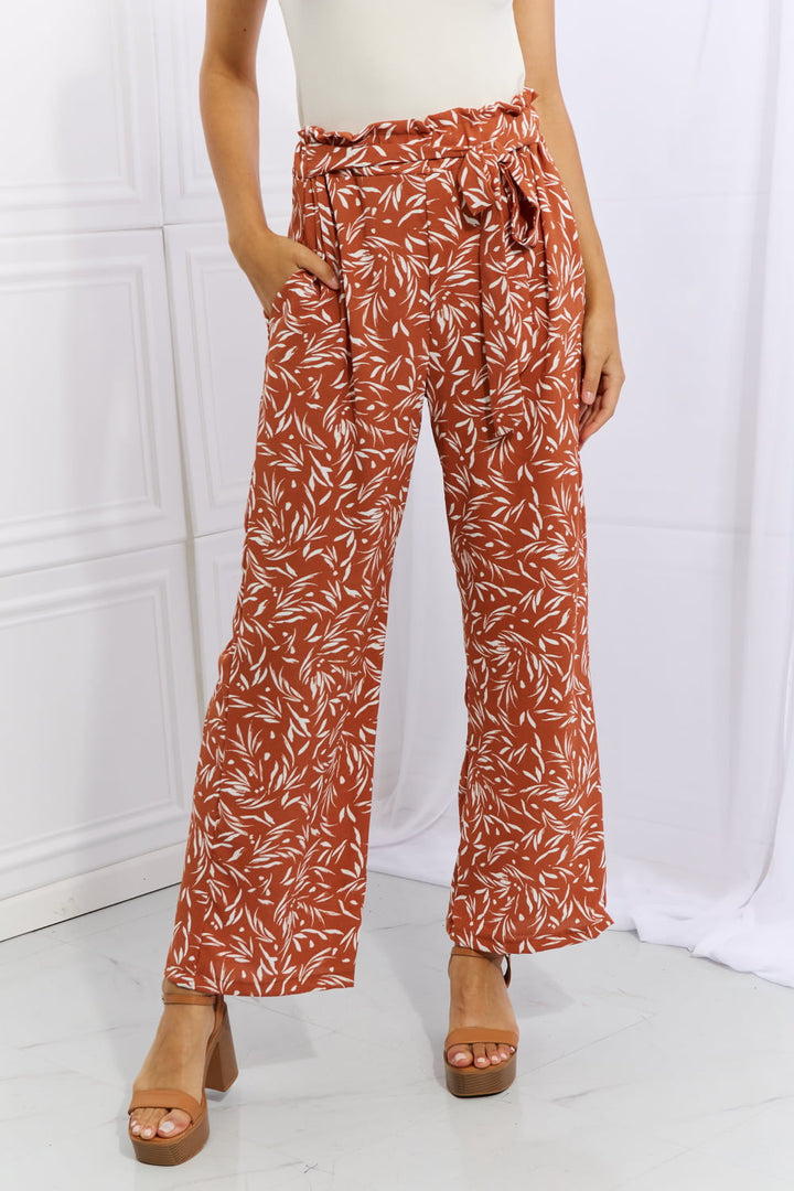 Right Angle Full Size Geometric Printed Pants in Red Orange