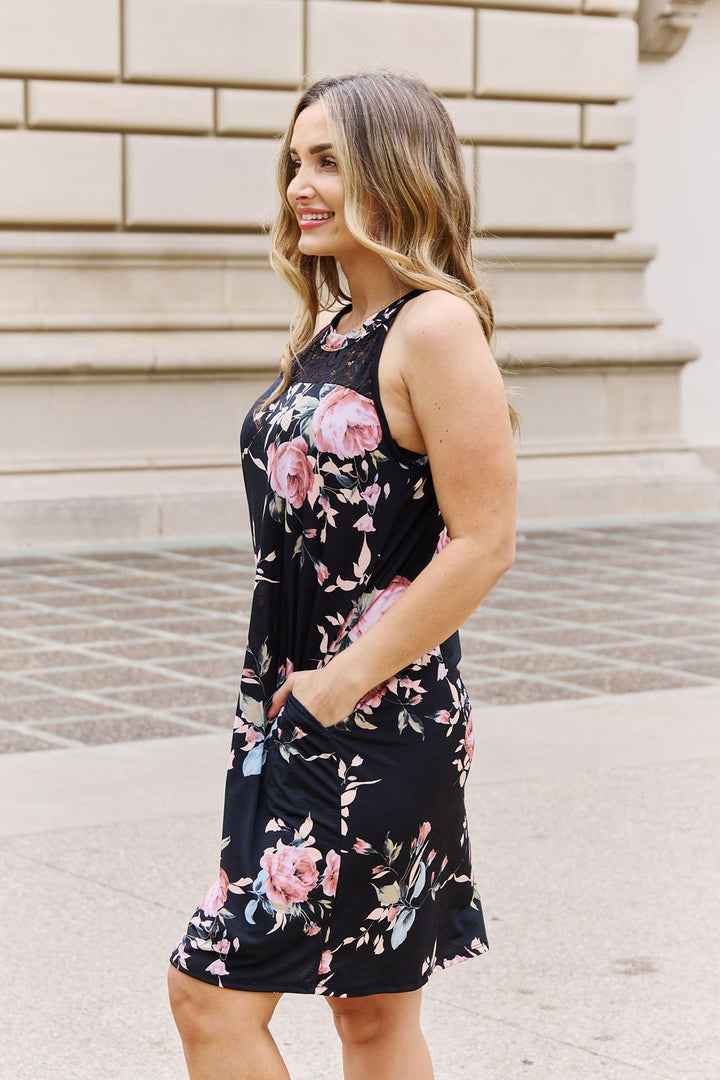 On A Journey Full Size Foral Lace Detail Sleeveless Dress