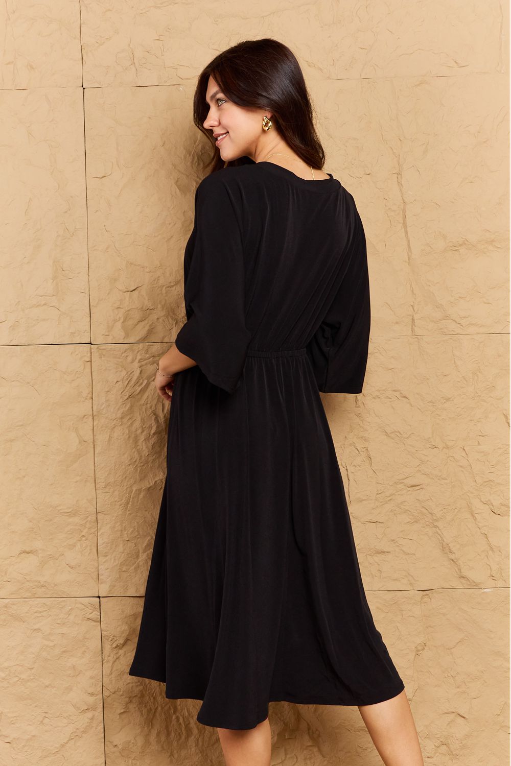 Make Your Move Solid Surplice Midi Dress