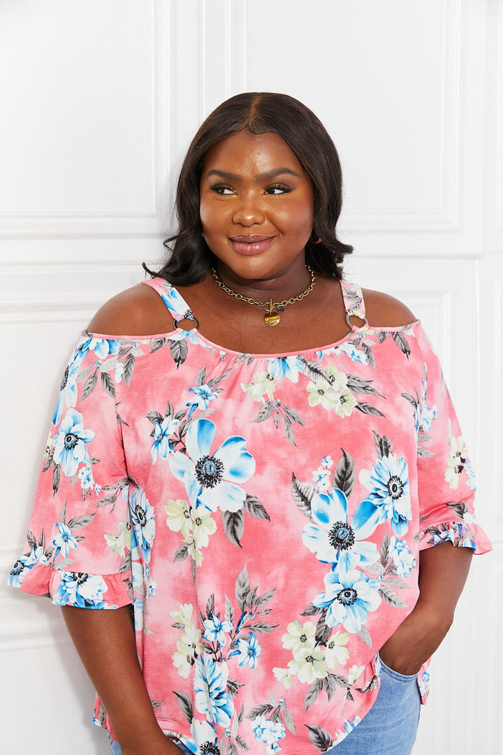 Full Size Fresh Take  Floral Cold-Shoulder Top