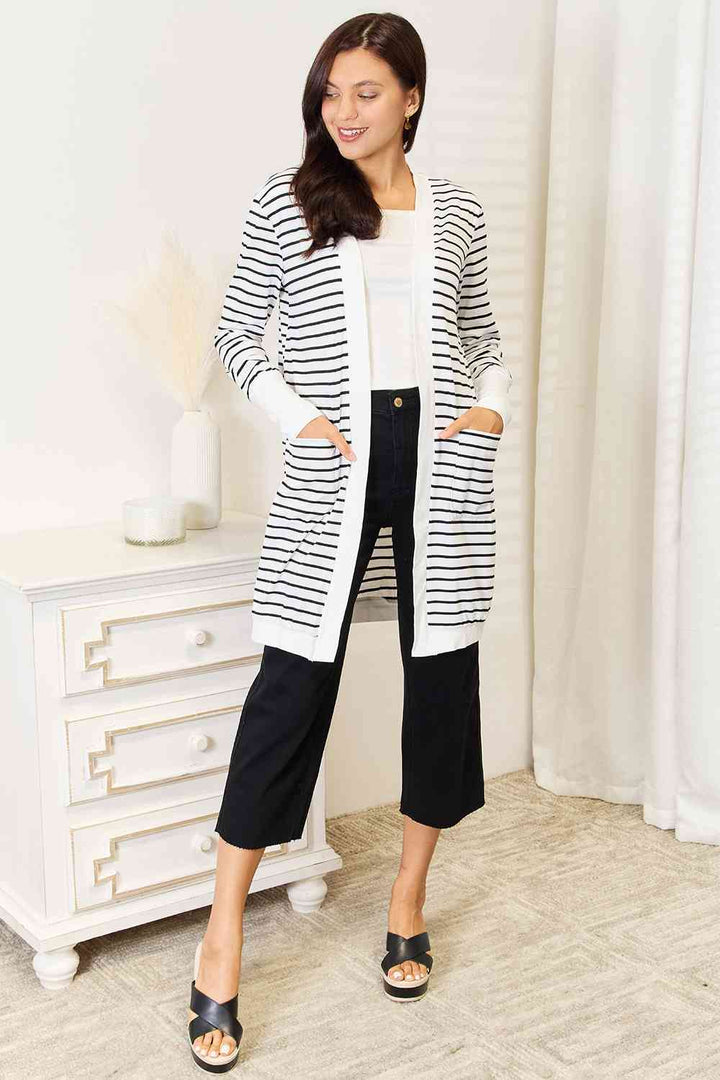 Striped Open Front Longline Cardigan