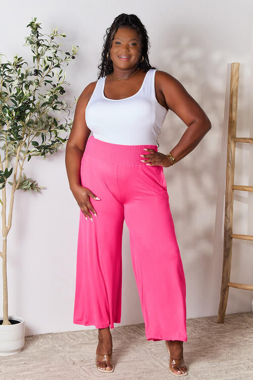 Full Size Smocked Wide Waistband Wide Leg Pants