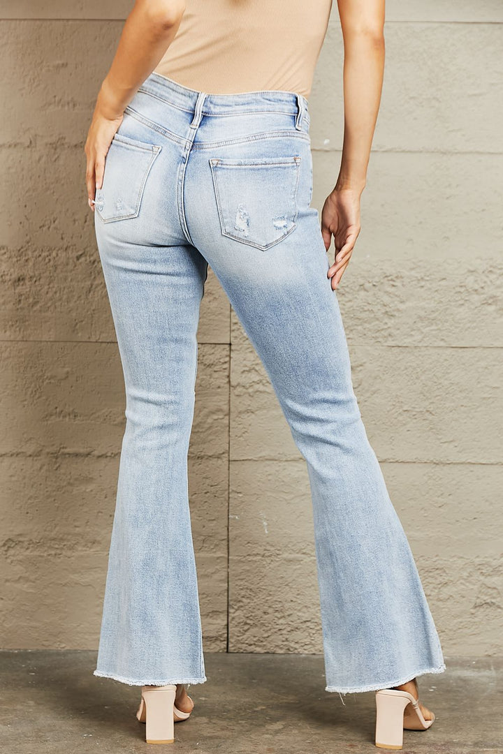 Mid Rise Distressed Flare Jeans
