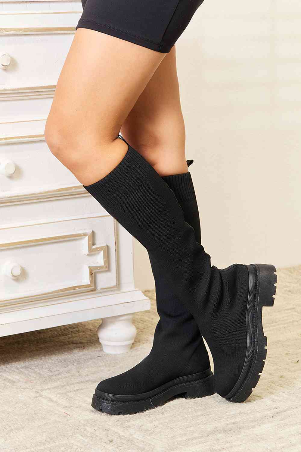 Footwear Knee High Platform Sock Boots