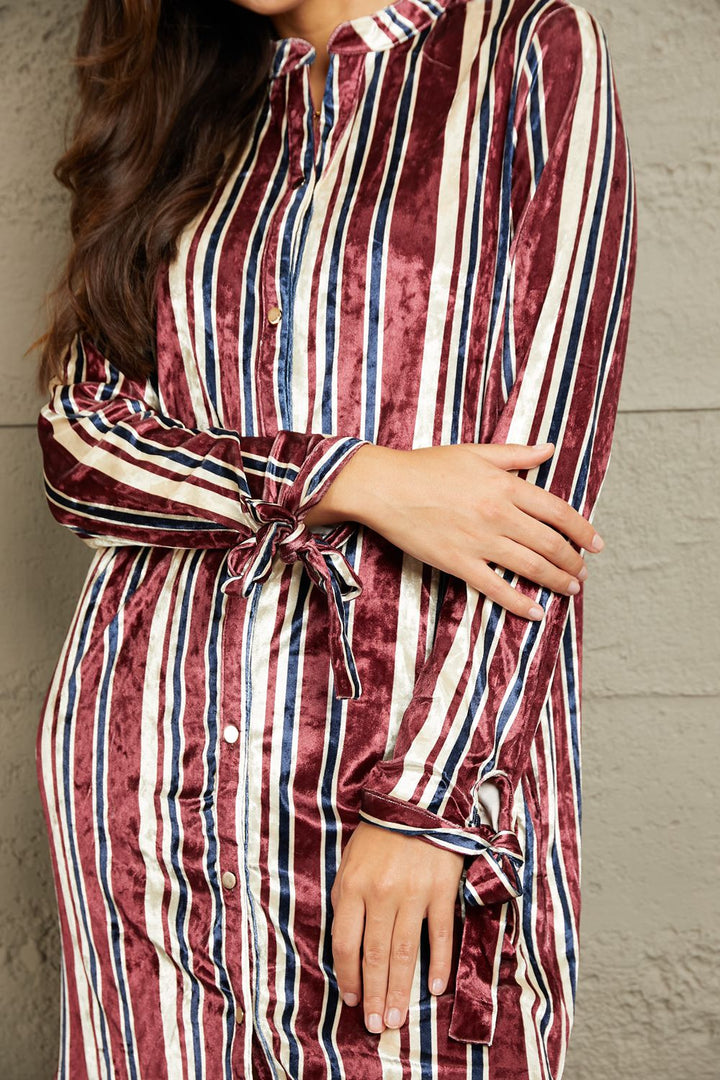 Stripe Velvet Dress with Pockets