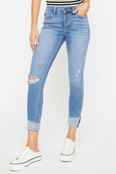 Distressed Cat's Whiskers Button Fly Jeans