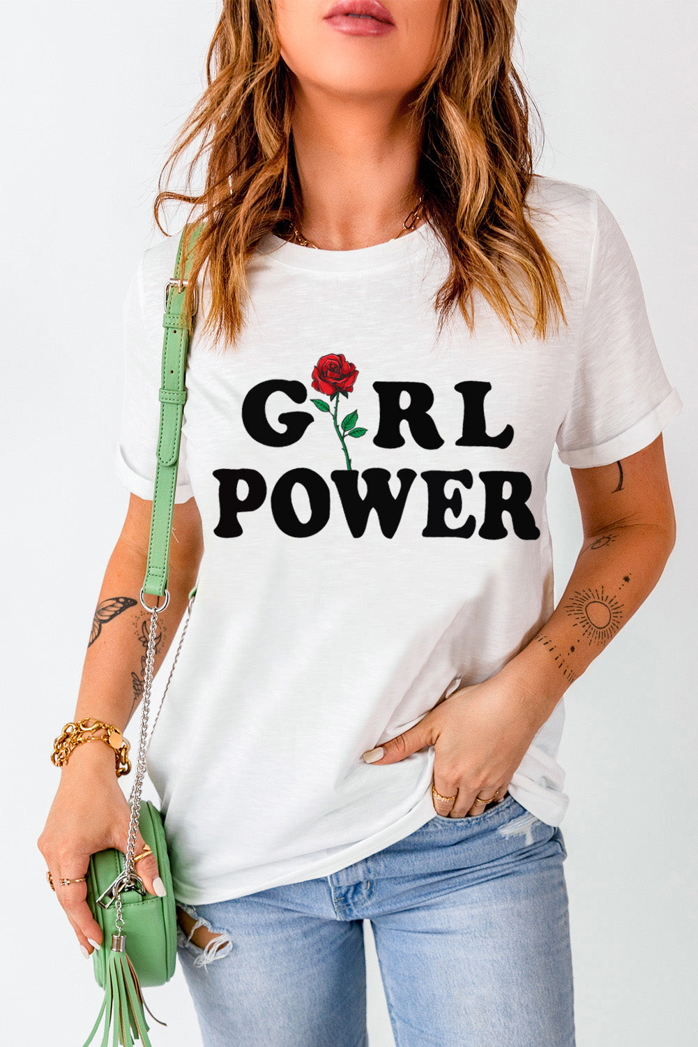 GIRL POWER Rose Graphic Tee Shirt