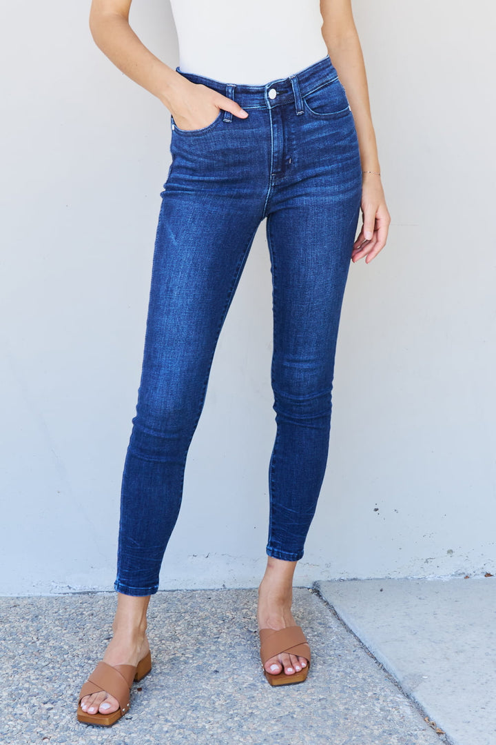 Marie Full Size Mid Rise Crinkle Ankle Detail Skinny Jeans