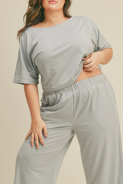 Full Size Short Sleeve Cropped Top and Wide Leg Pants Set
