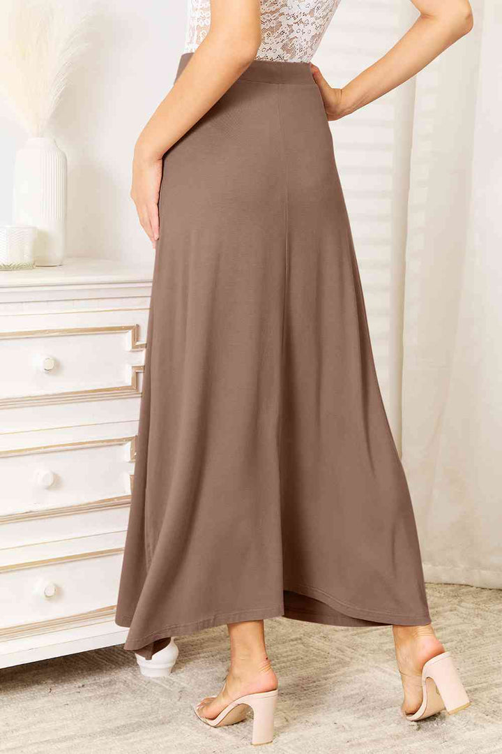 Full Size Soft Rayon Drawstring Waist Maxi Skirt Rayon