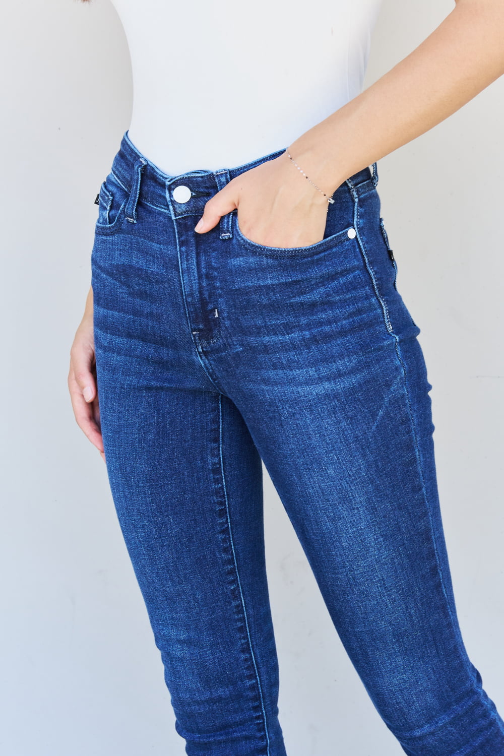 Marie Full Size Mid Rise Crinkle Ankle Detail Skinny Jeans