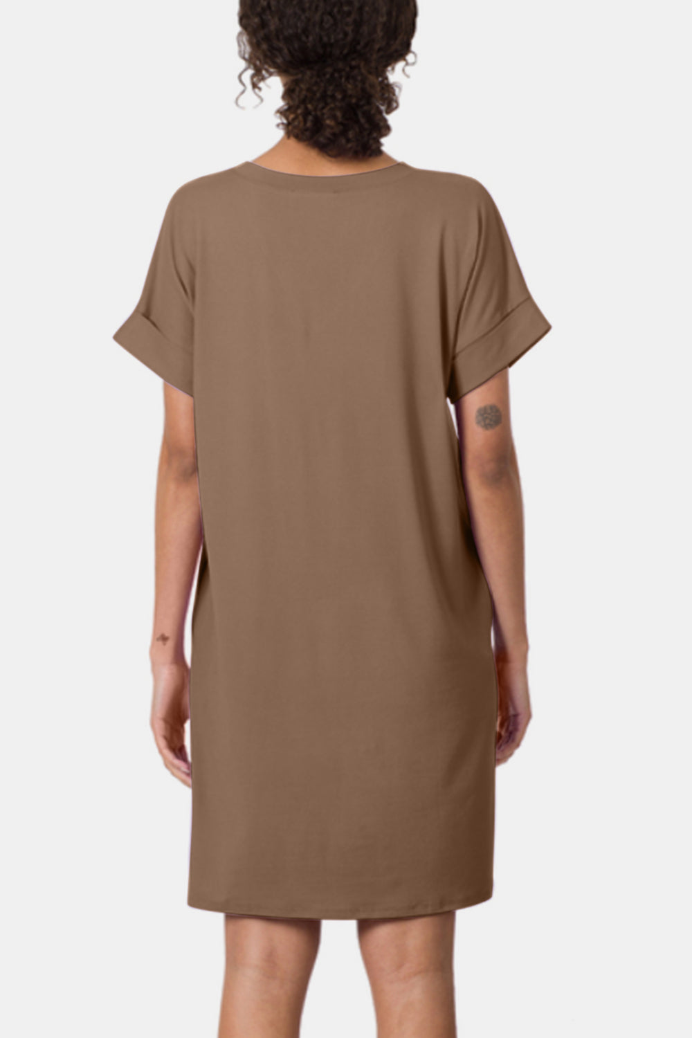 Rolled Short Sleeve V-Neck Dress