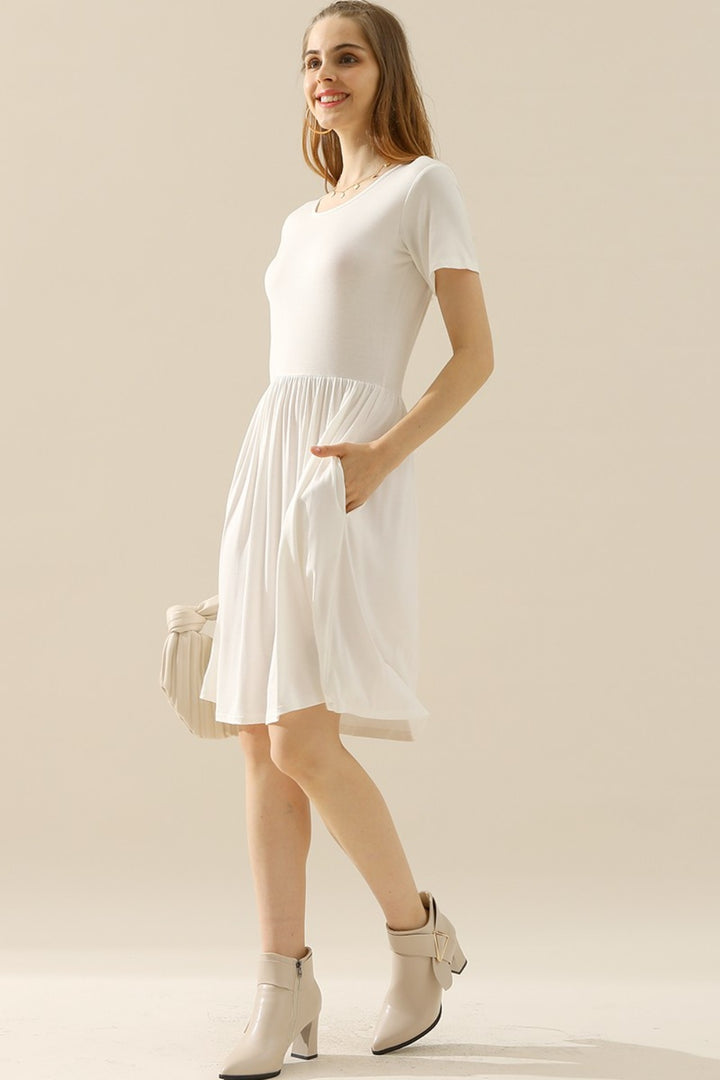 Ruched Midi Dress - Ruched Dress with Pockets | Elegant Lioness