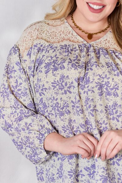 Full Size Lace Detail Printed Blouse