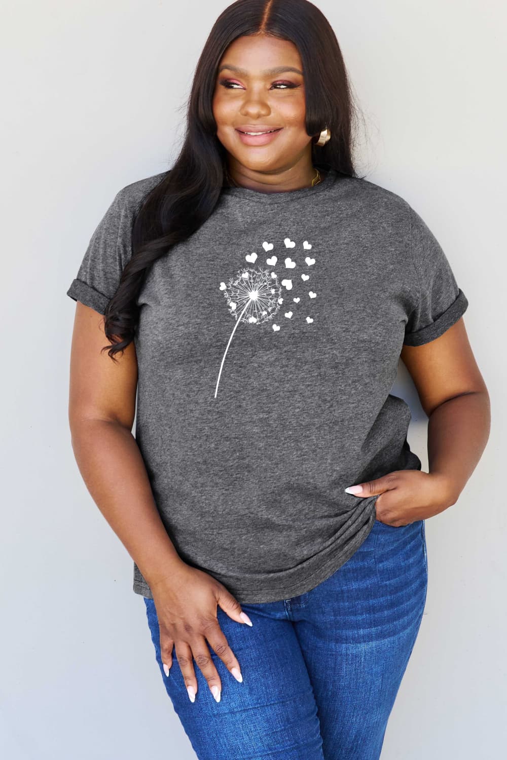 Full Size Dandelion Heart Graphic Cotton T-Shirt