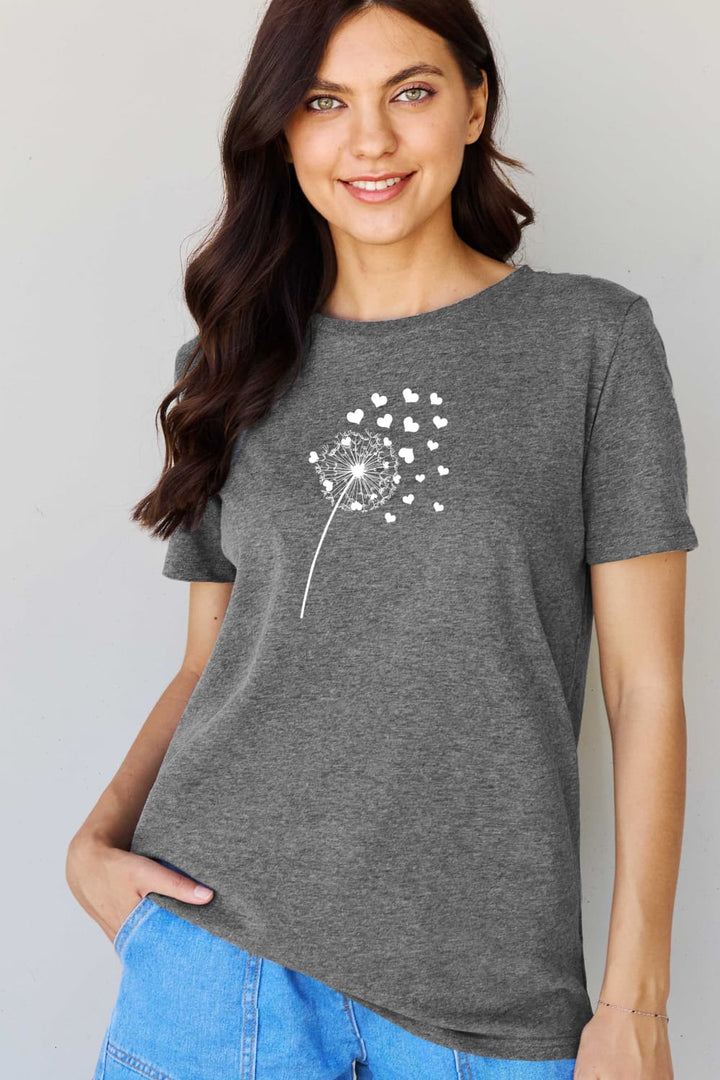 Full Size Dandelion Heart Graphic Cotton T-Shirt